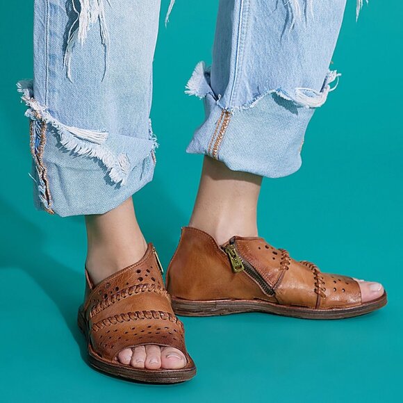 A.S.98 Shoes - A.S.98 Reign Boho Flat Sandals Size 37 6.5 7 Camel Brown Leather NEW $250